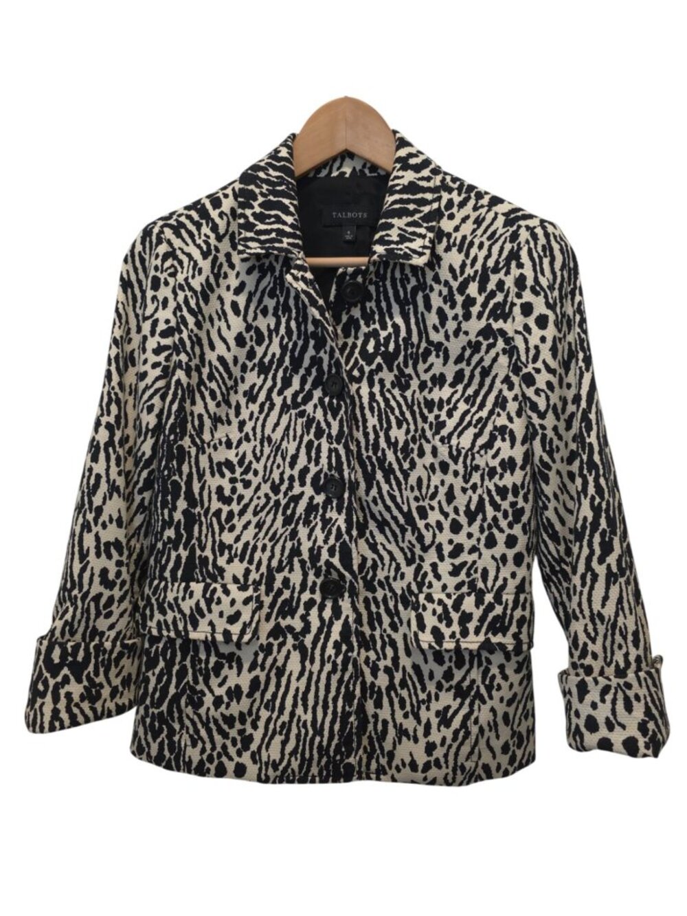 Talbots Animal Print Black & White Button Front Textured Blazer Jacket Sz 6 - Picture 1 of 7
